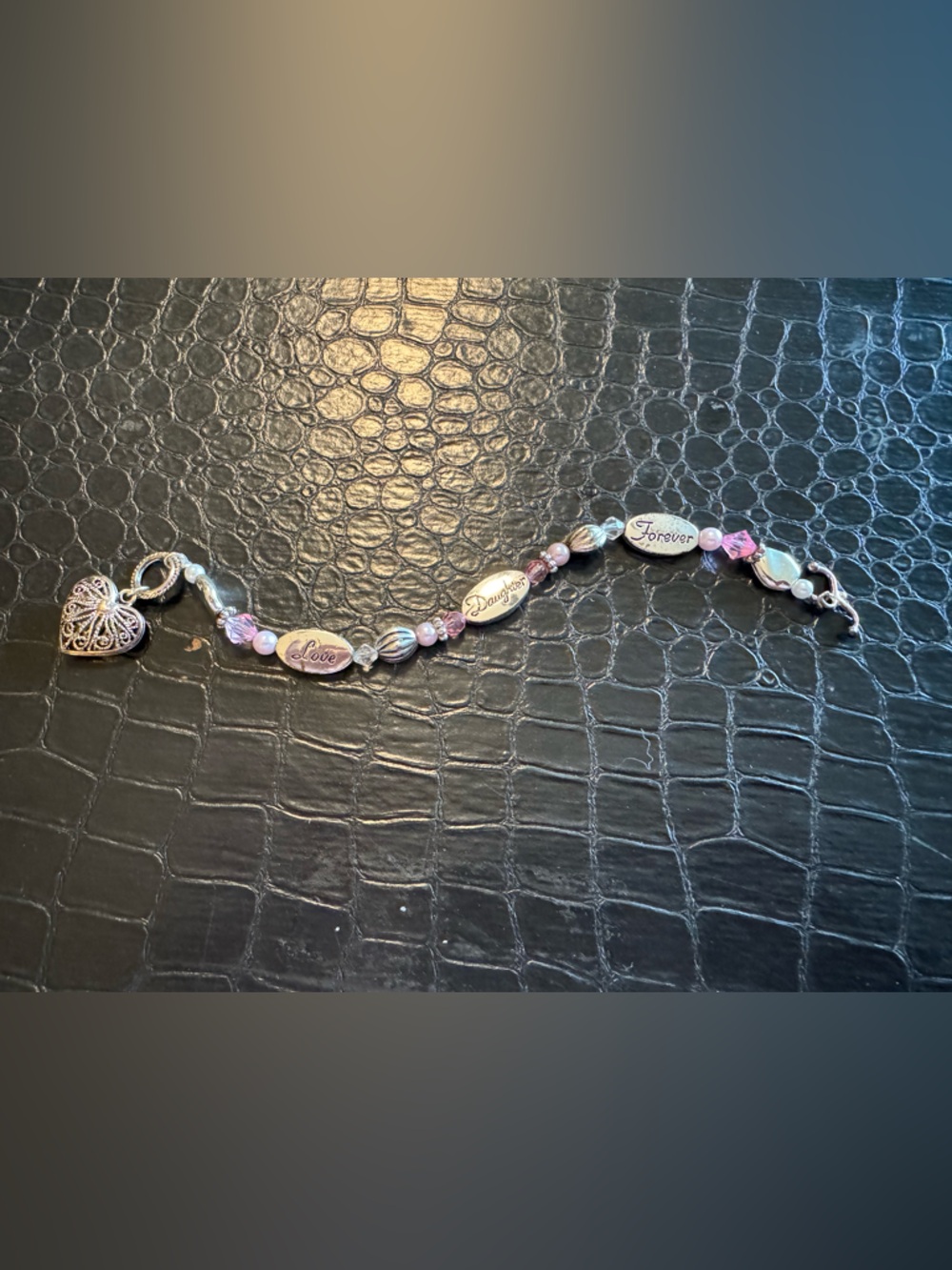 Bundle 3 for $10 Silver Tone Pink Bead 'Love Daughter Forever' Charm Bracelet